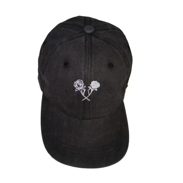 Rose Flower Baseball Cap - Black