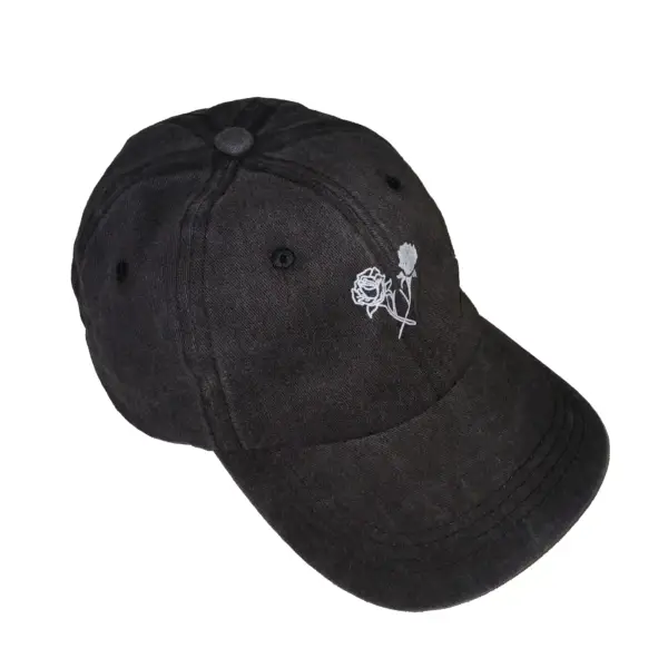 Rose Flower Baseball Cap - Black - Image 2